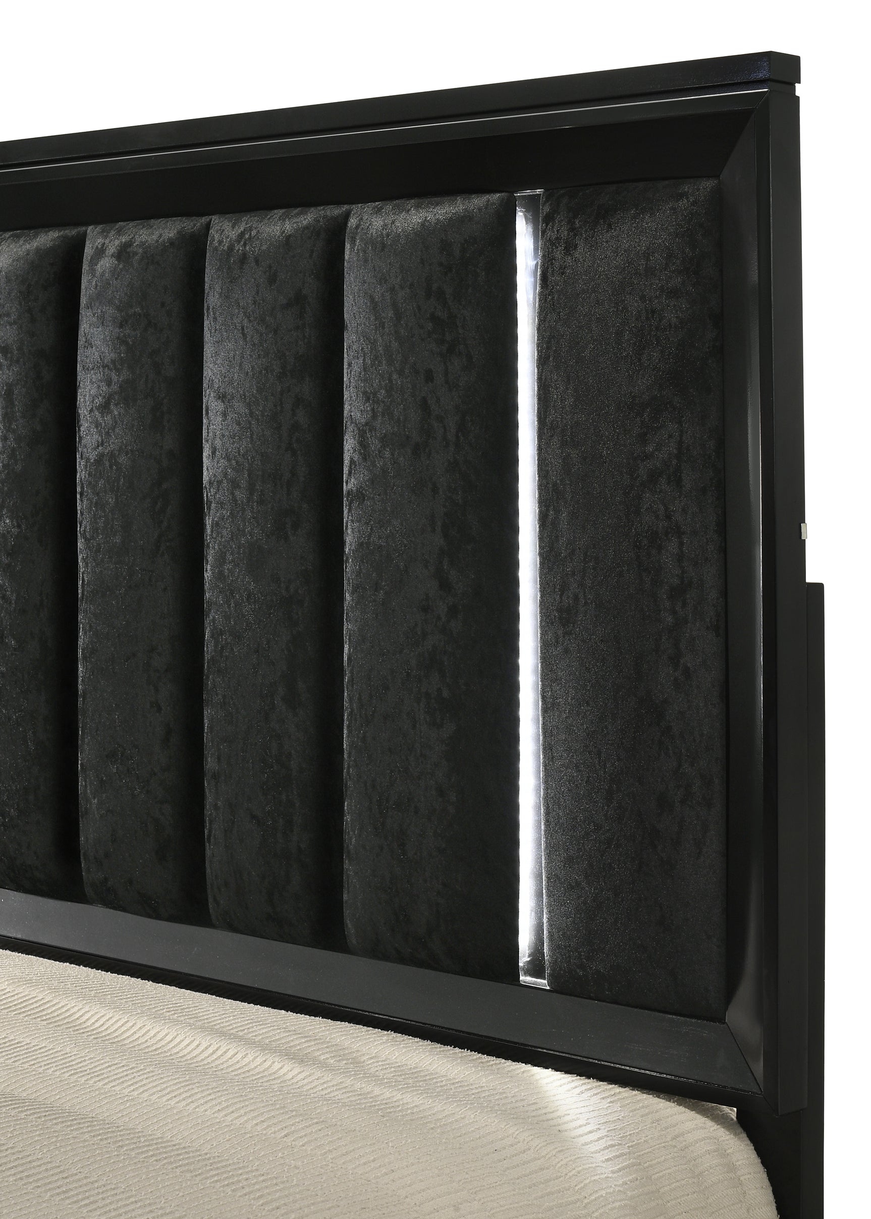 Cressida Black Queen Upholstered LED Panel Bed - Ornate Home