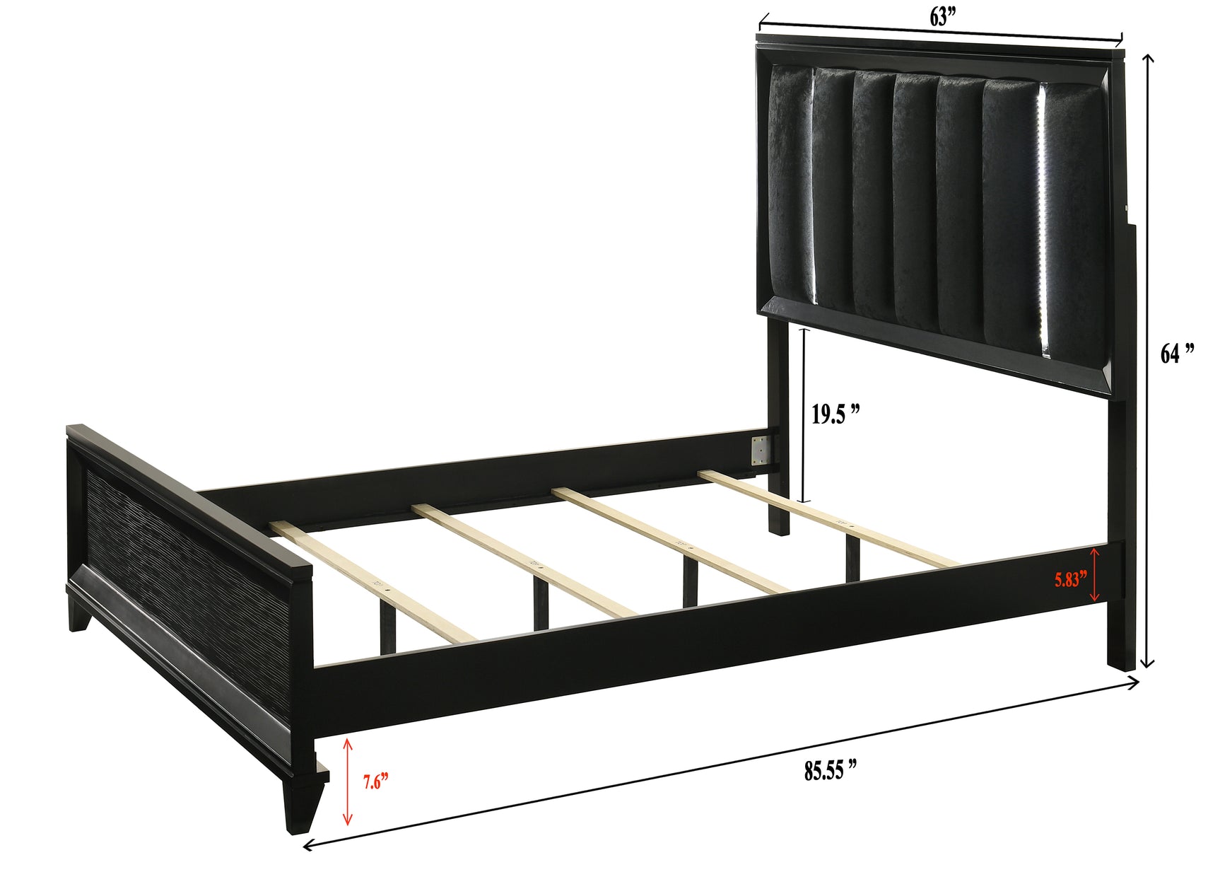 Cressida Black Upholstered LED Panel Bedroom Set - Ornate Home