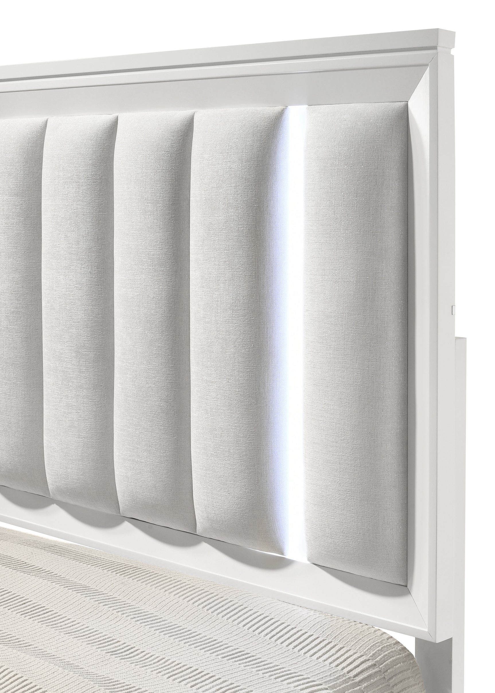 Cressida White Queen Upholstered LED Panel Bed - Ornate Home