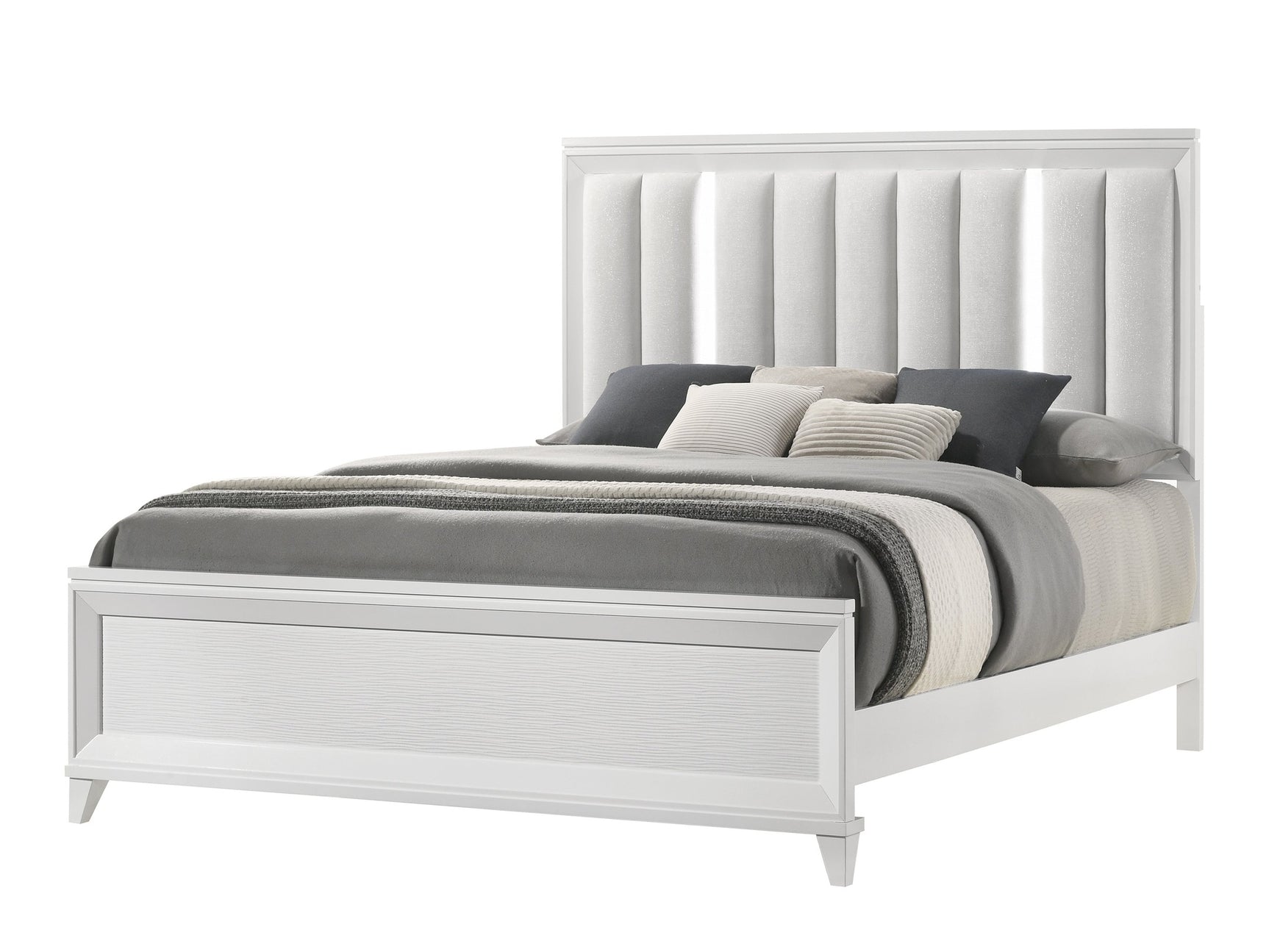 Cressida White Upholstered LED Panel Bedroom Set - Ornate Home