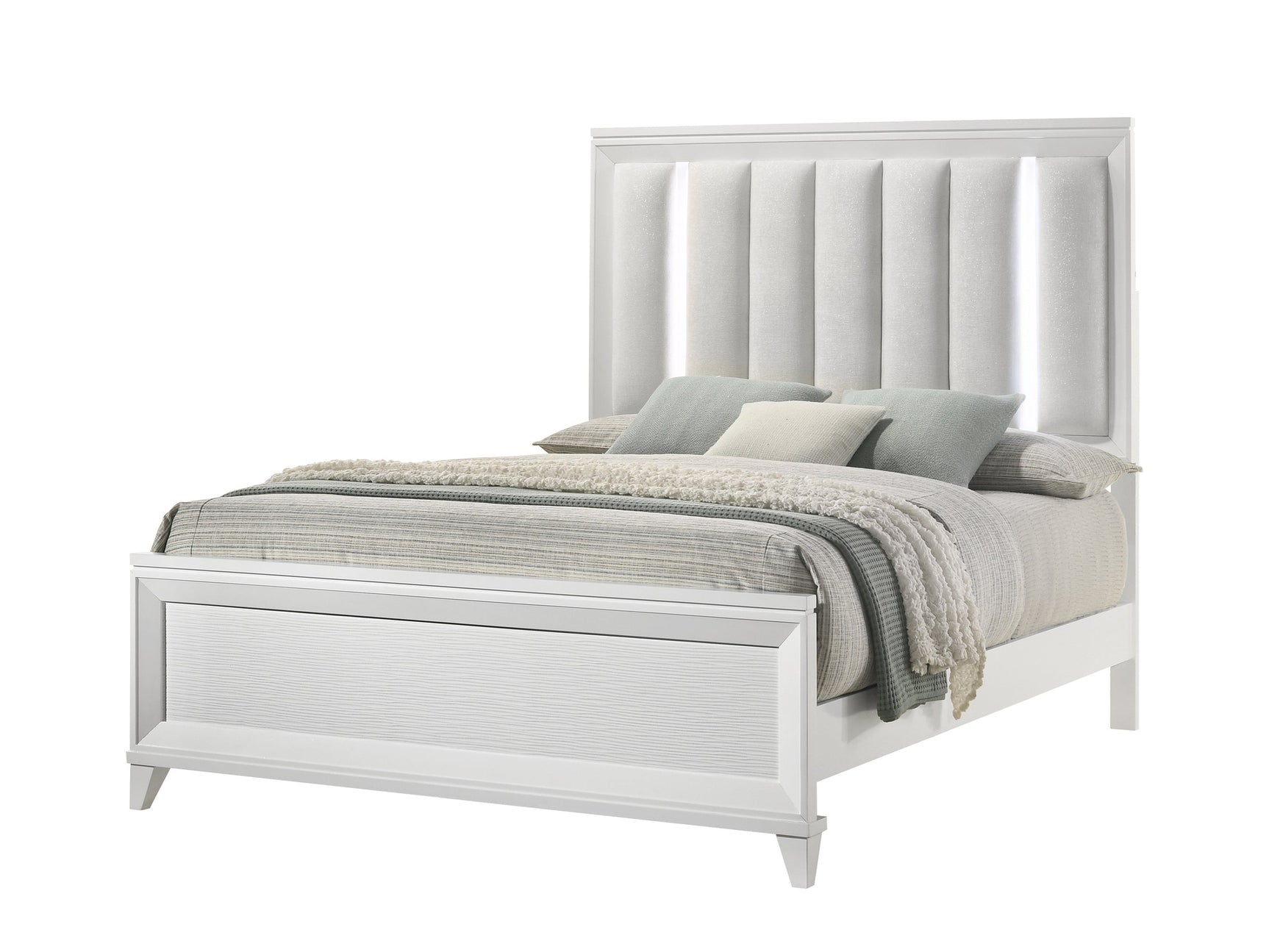 Cressida White Queen Upholstered LED Panel Bed - Ornate Home
