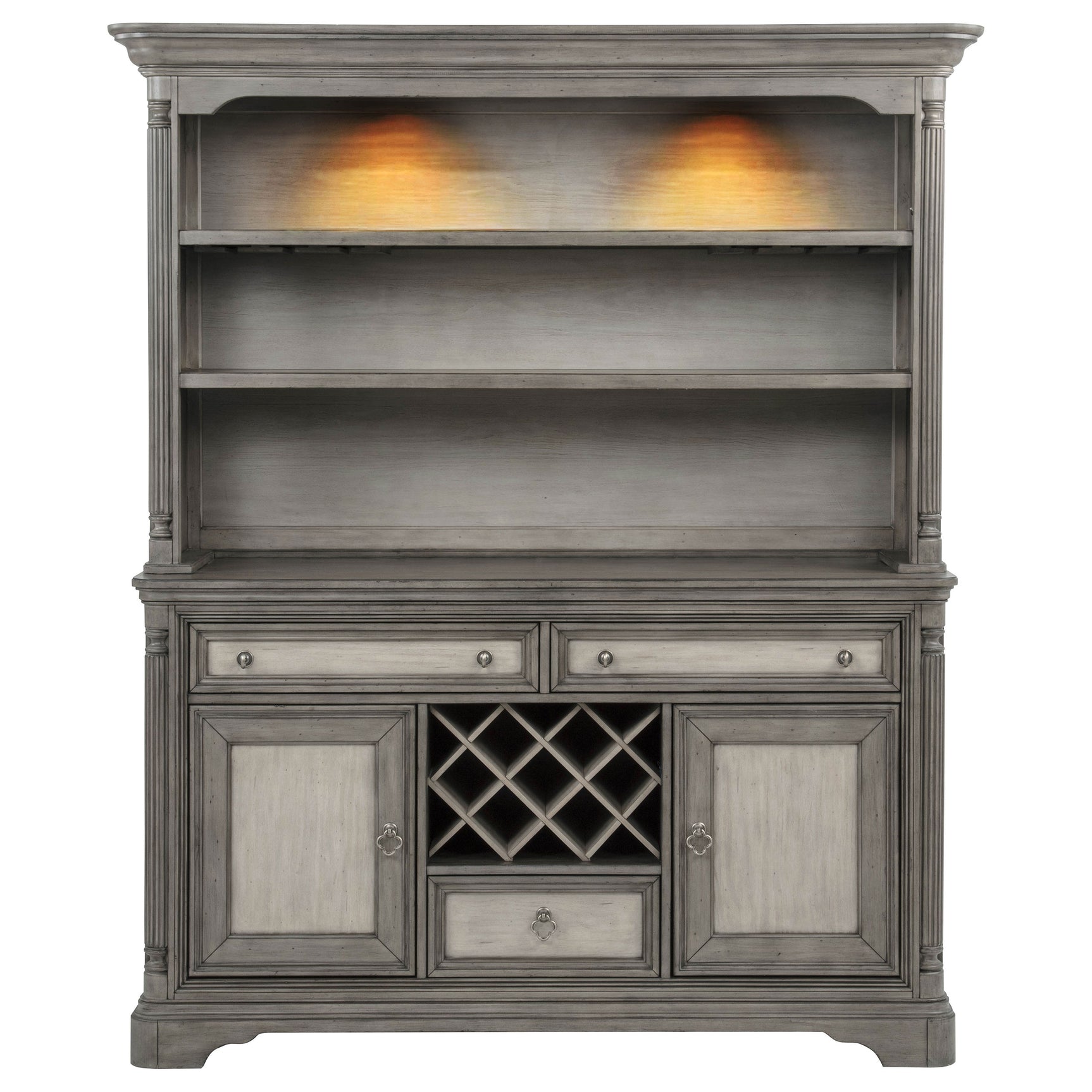 Cresswell Weathered Taupe 2-door 3-drawer Buffet And Hutch - Ornate Home