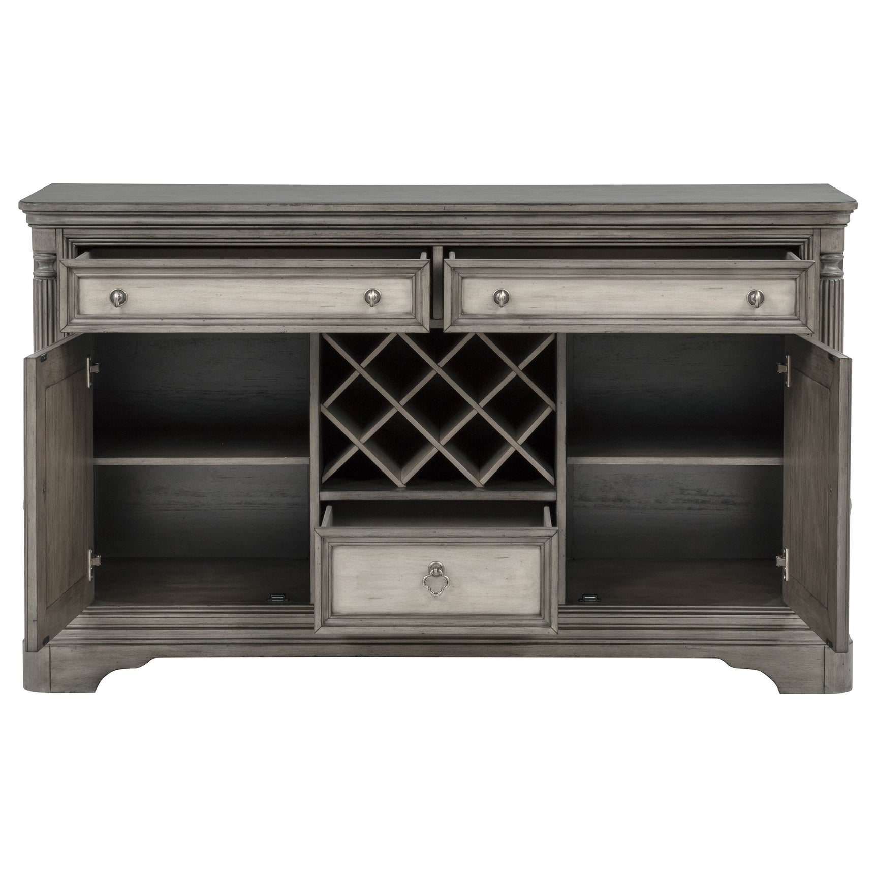 Cresswell Weathered Taupe 2-door 3-drawer Wine Storage Buffet - Ornate Home