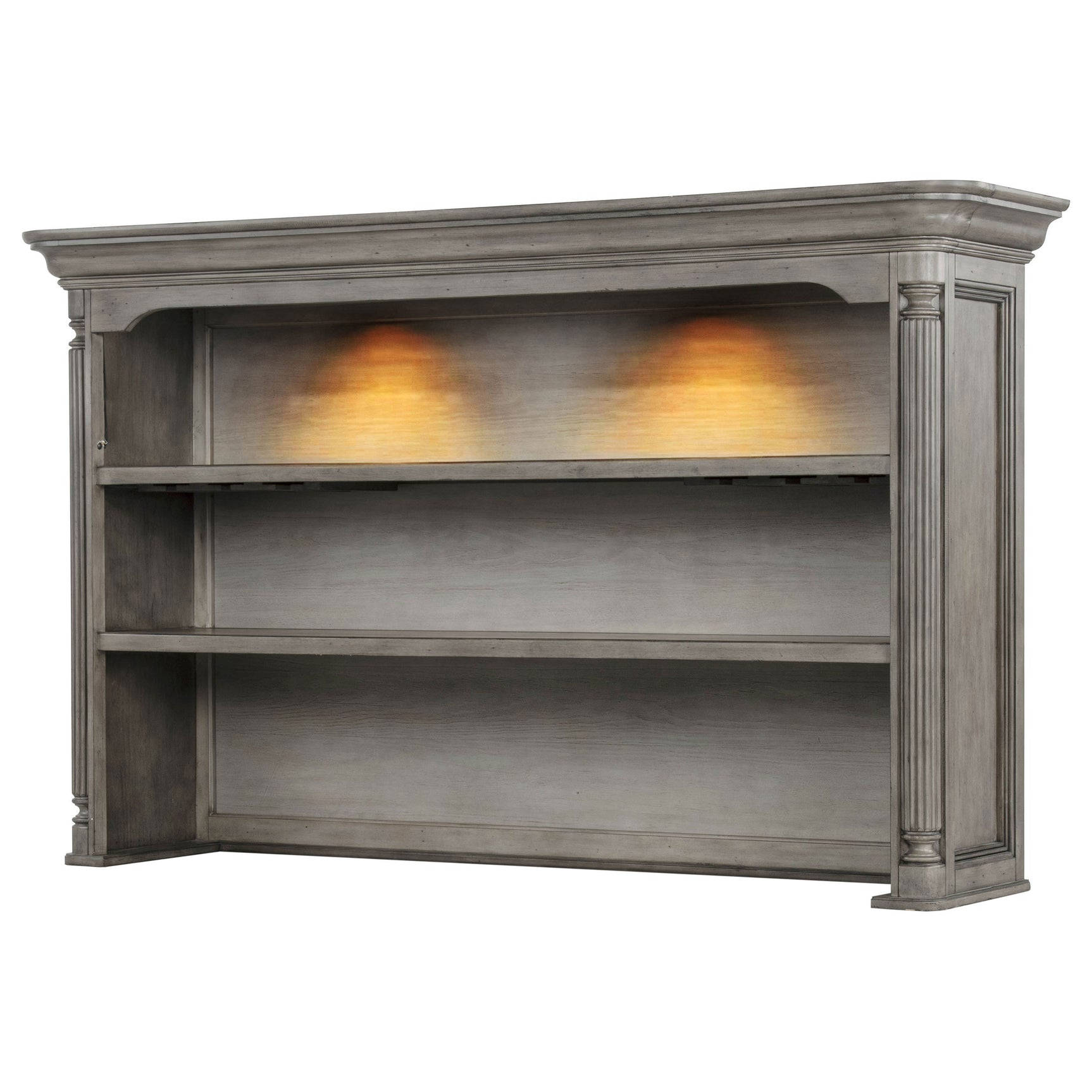 Cresswell Weathered Taupe 2-tier Touch Light Hutch Display Cabinet - Ornate Home
