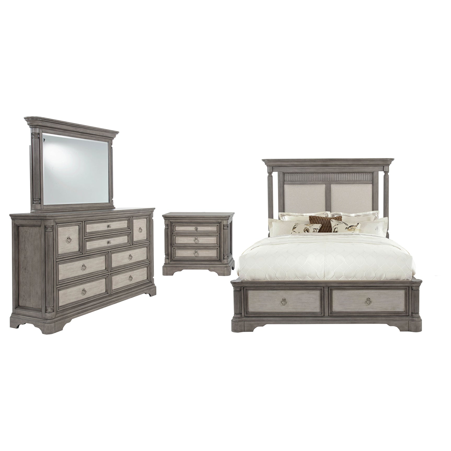 Cresswell Weathered Taupe 4-Piece Queen Storage Bedroom Set - Ornate Home