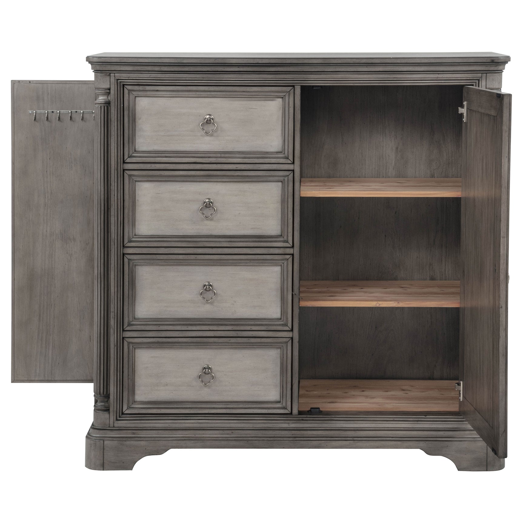 Cresswell Weathered Taupe 4-drawer Door Chest With Hidden Storage - Ornate Home