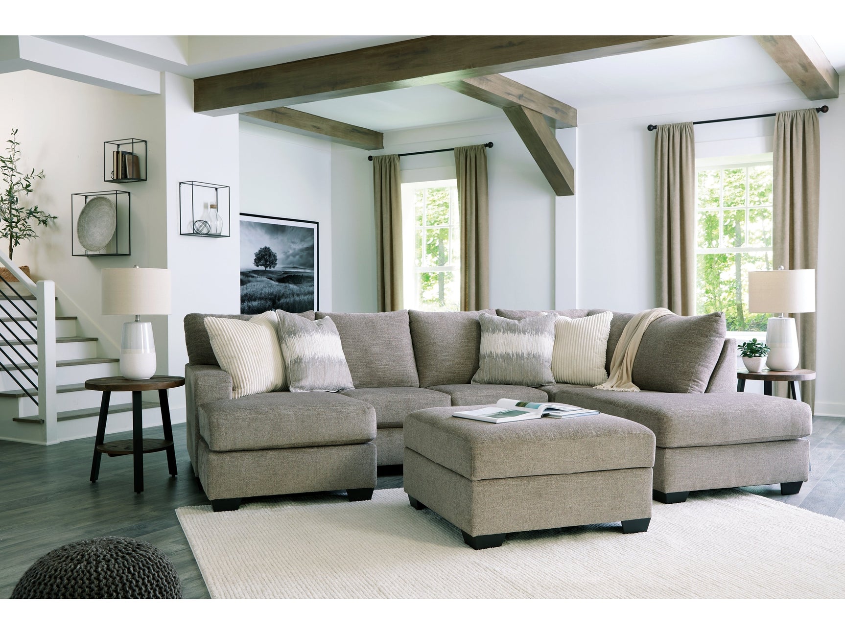 Creswell Linen 2-Piece Sectional w/Ottoman - Ornate Home