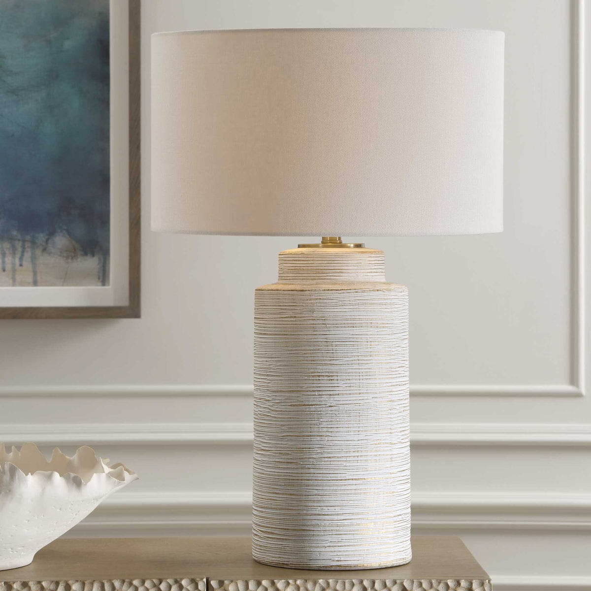 Crimp White Ribbed Table Lamp - Ornate Home