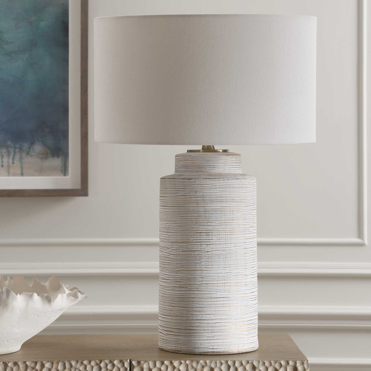 Crimp White Ribbed Table Lamp - Ornate Home