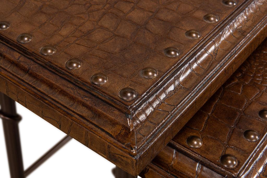 Croc Brown Leather Nesting Tables (Set of 3) - Ornate Home