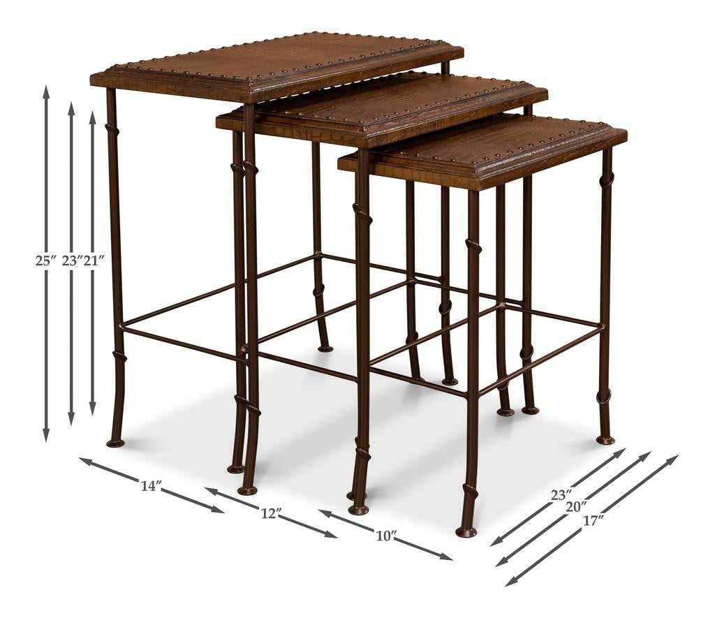 Croc Brown Leather Nesting Tables (Set of 3) - Ornate Home