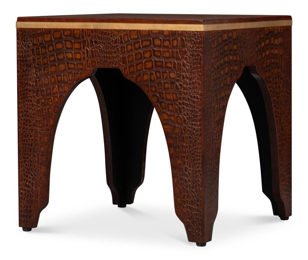 Croco Embossed Brown Leather Stool - Ornate Home