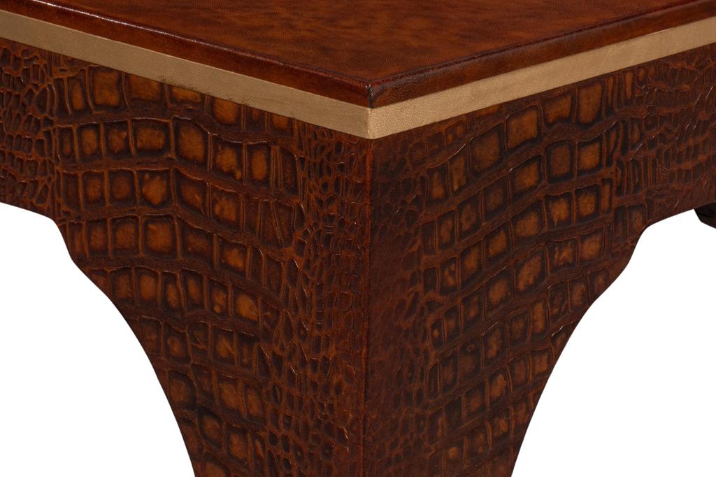 Croco Embossed Brown Leather Stool - Ornate Home