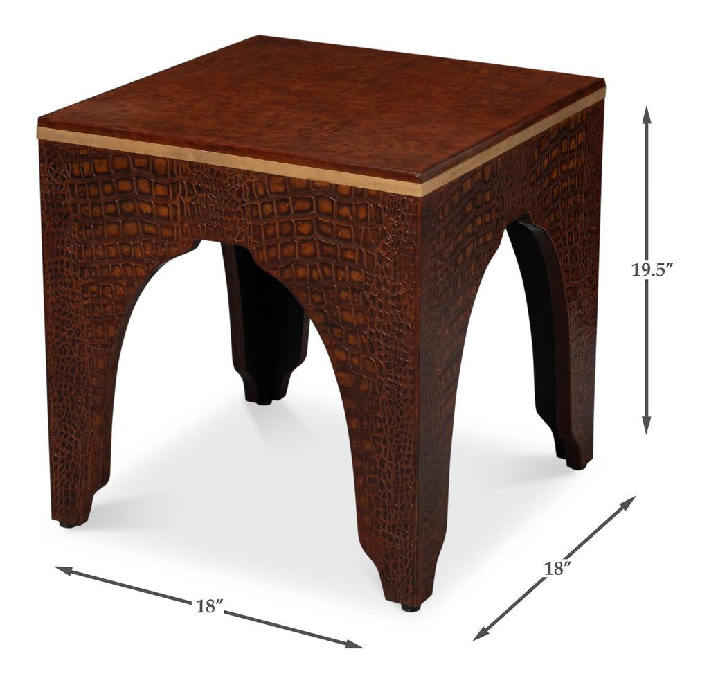 Croco Embossed Brown Leather Stool - Ornate Home