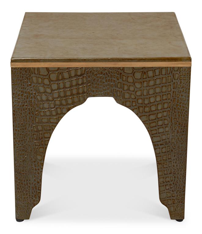 Croco Embossed Green Leather Stool - Ornate Home