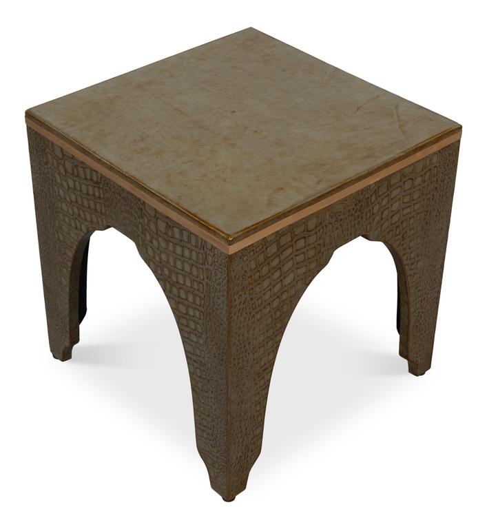 Croco Embossed Green Leather Stool - Ornate Home