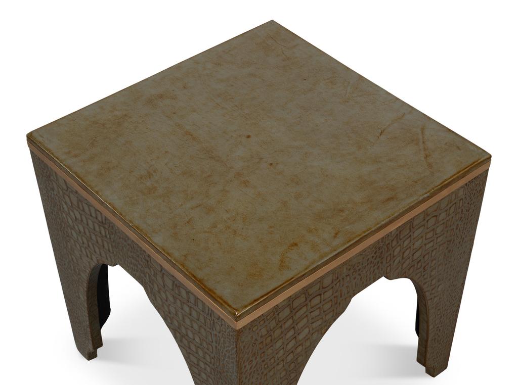Croco Embossed Green Leather Stool - Ornate Home