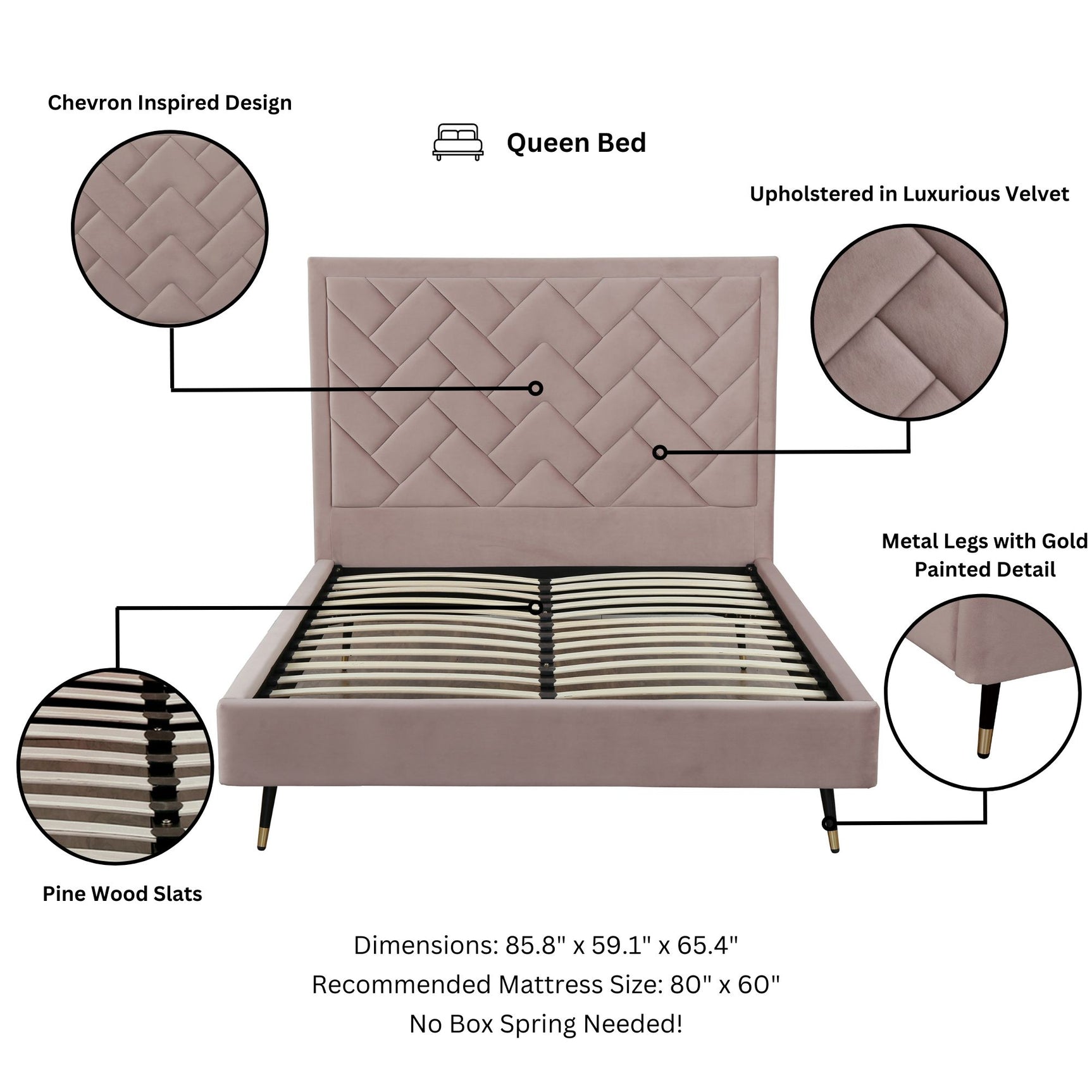 Crosby Queen-Size Bed in Blush - Ornate Home