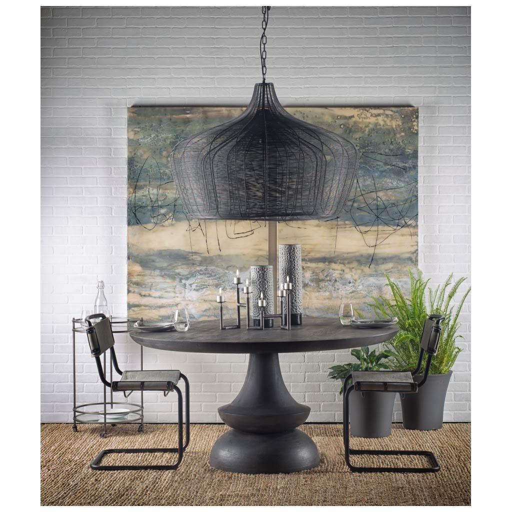 Crossman Dark Brown/Gray 60" Round Pedestal Dining Table with Dark Brown/Gray Wood Top - Ornate Home