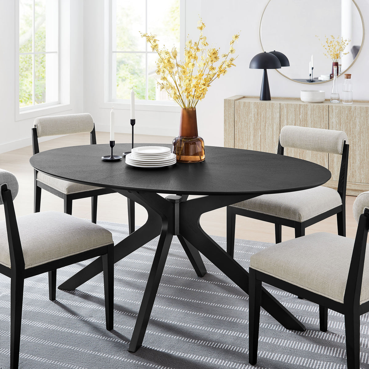 Crossroads Black 63" Oval Wood Dining Table - Ornate Home