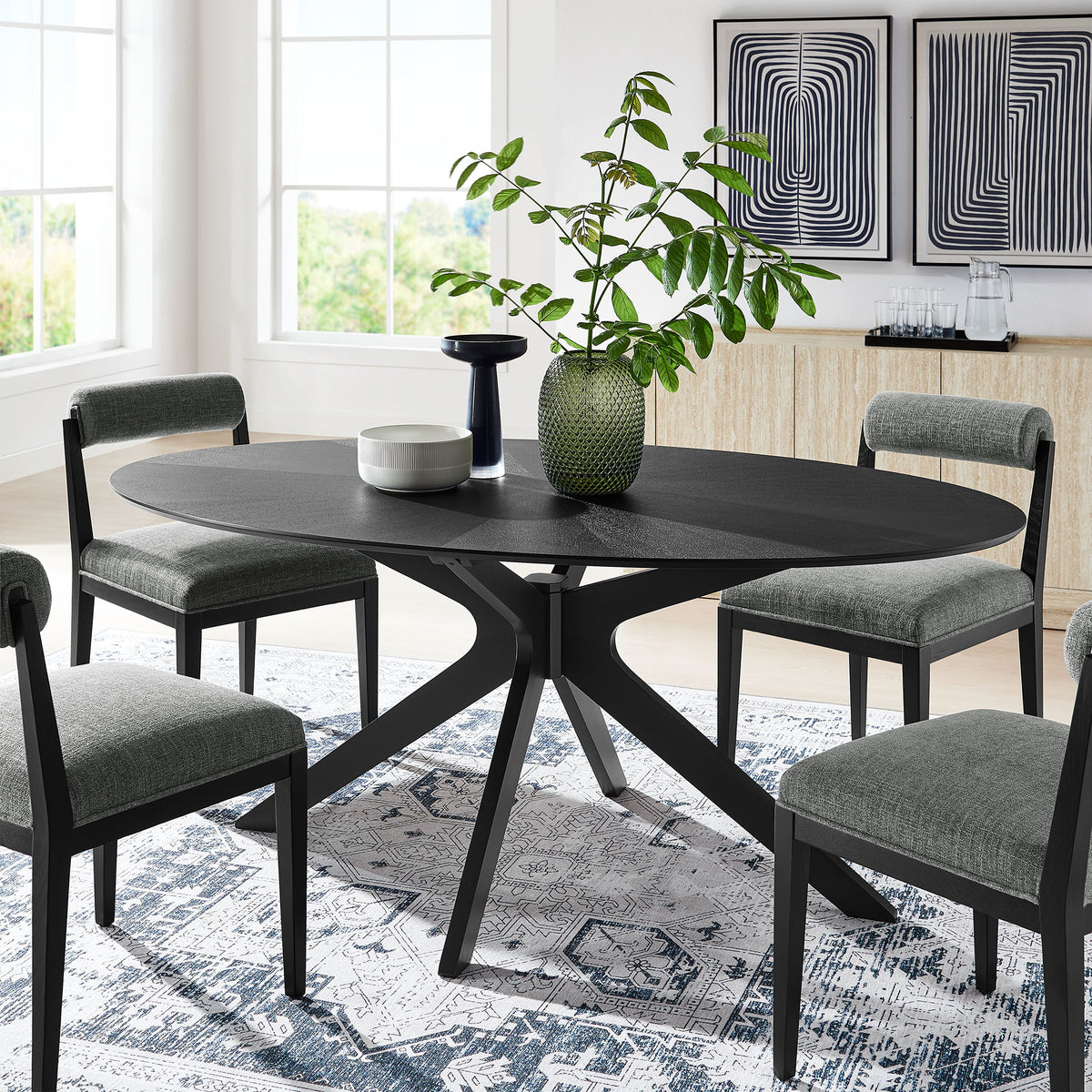 Crossroads Black 71" Oval Wood Dining Table - Ornate Home