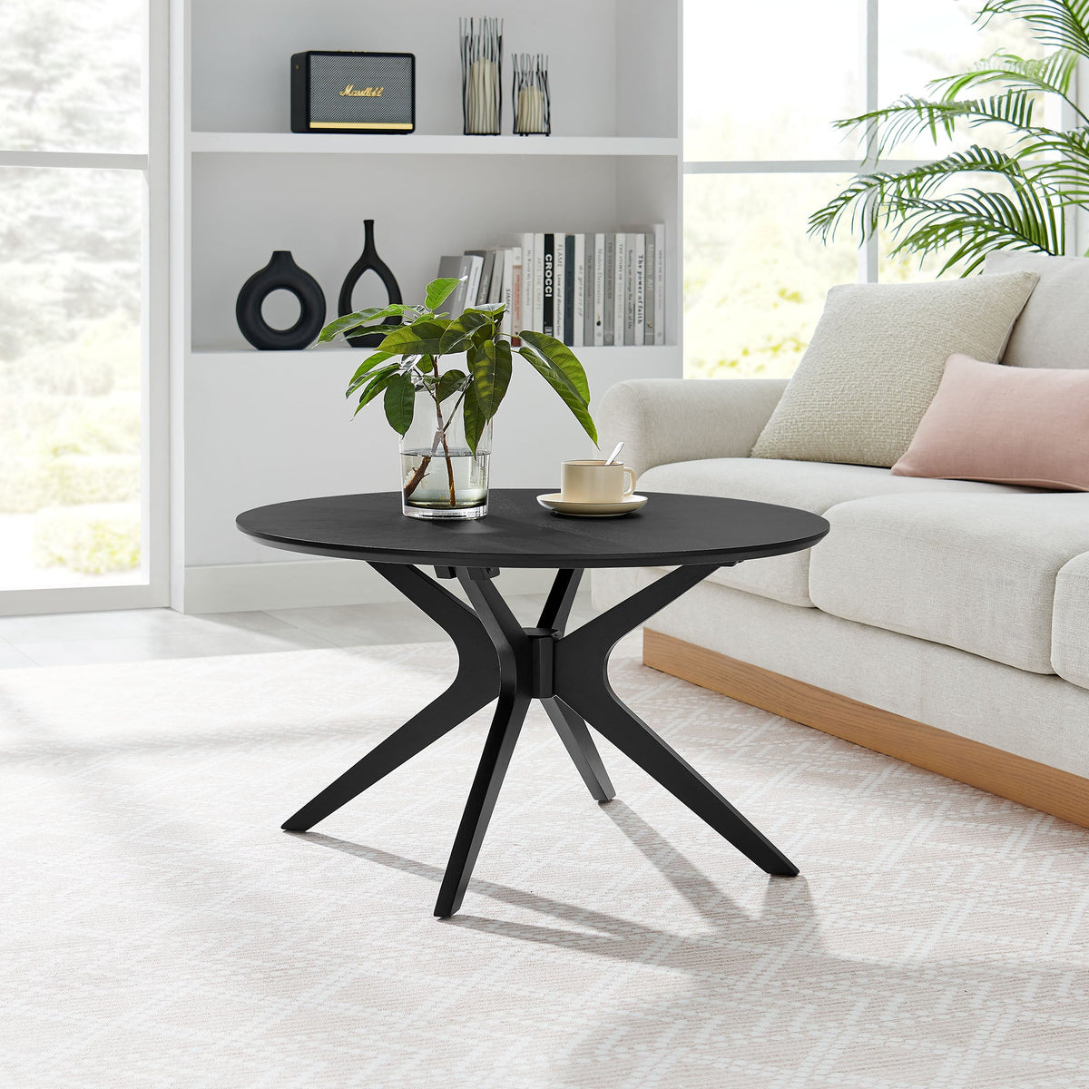 Crossroads Black Round Wood Coffee Table - Ornate Home
