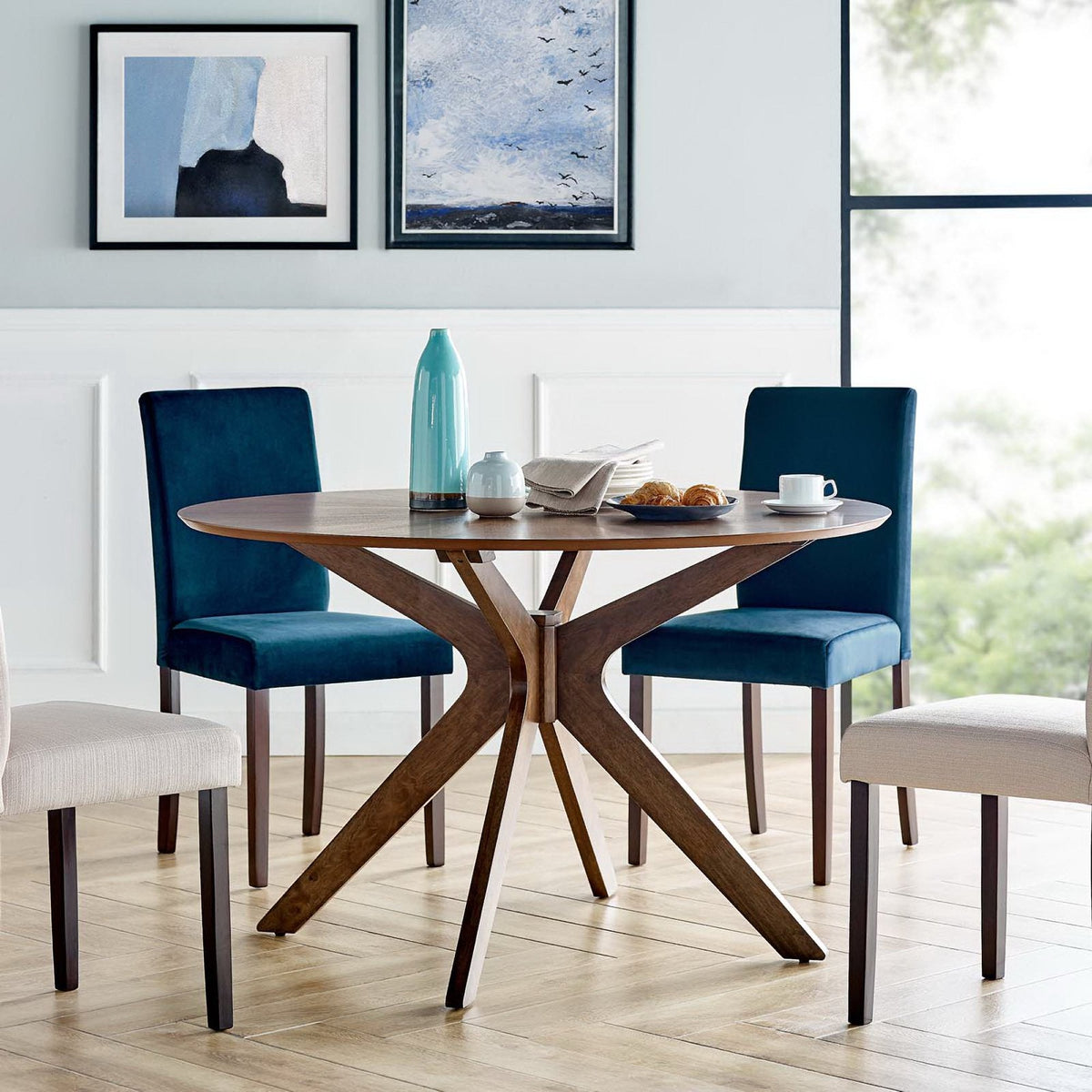 Crossroads Walnut 47" Round Wood Dining Table - Ornate Home