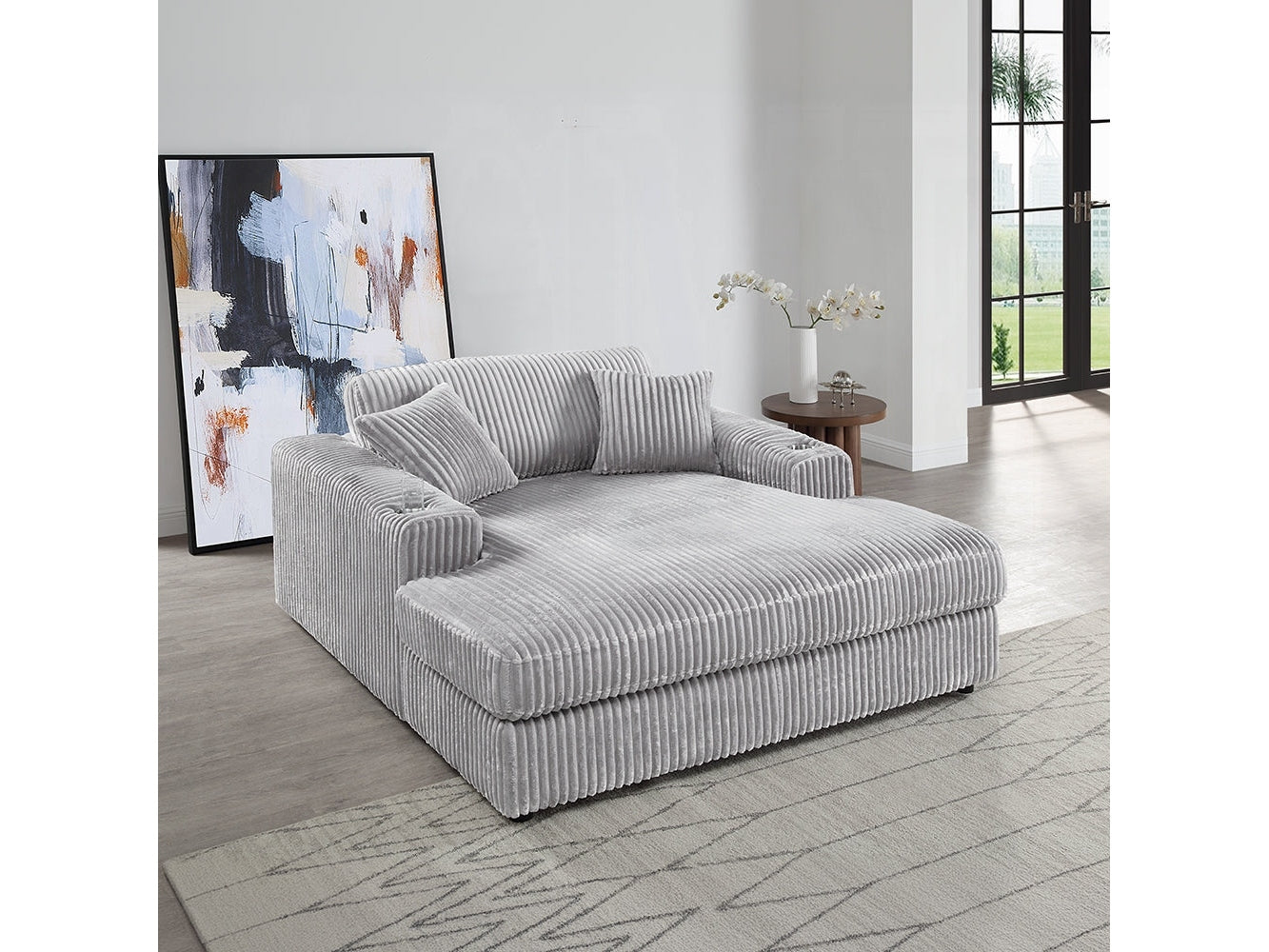 Cuddler Beige Mega Chaise Lounge w/ Dual Cupholders - Ornate Home