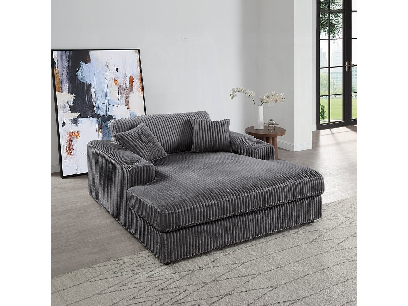 Cuddler Gray Mega Chaise Lounge w/ Dual Cupholders - Ornate Home