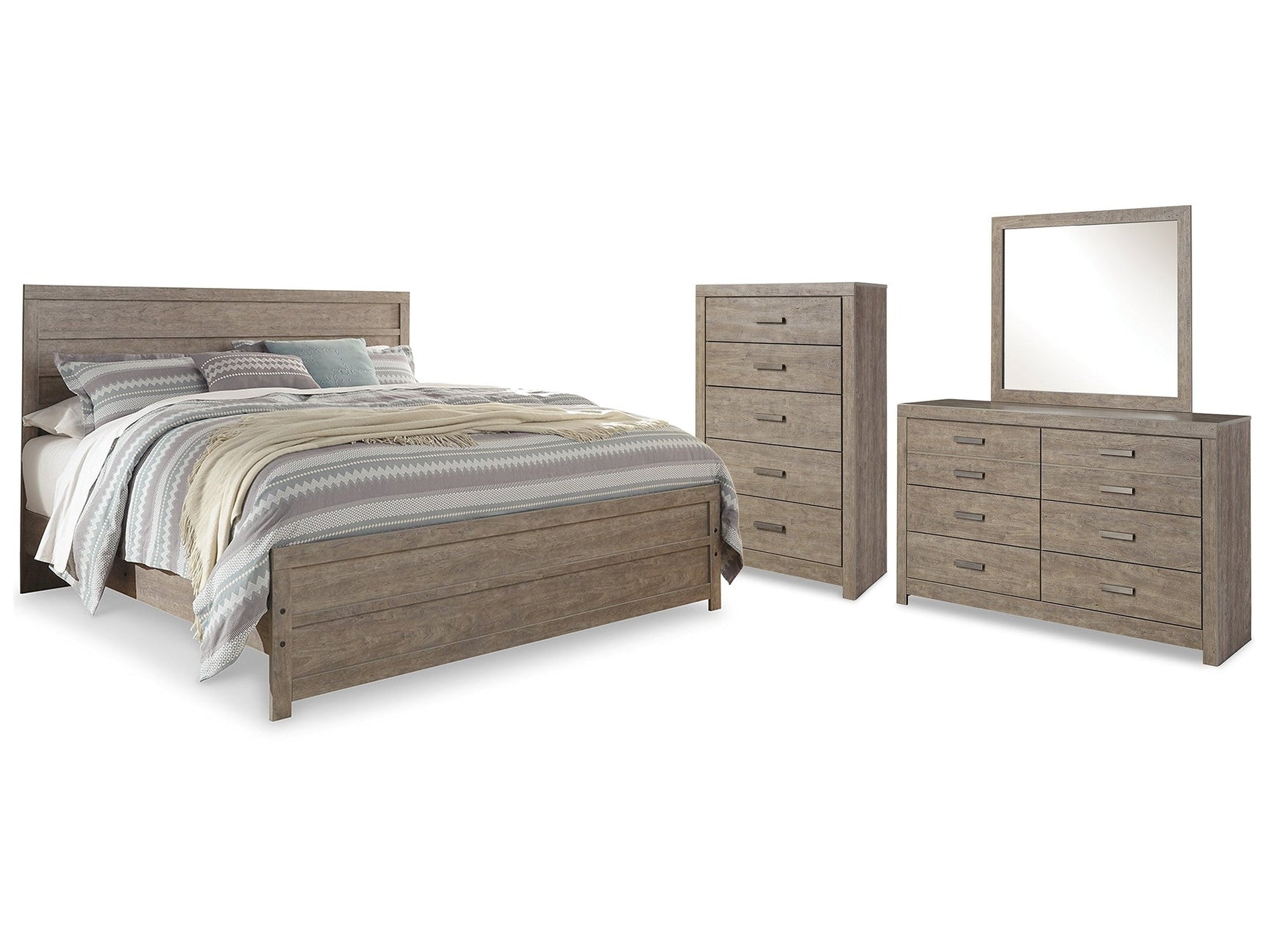 Culverbach Gray King Panel Bed & Dresser & Mirror & Chest (Online Special Price) - Ornate Home