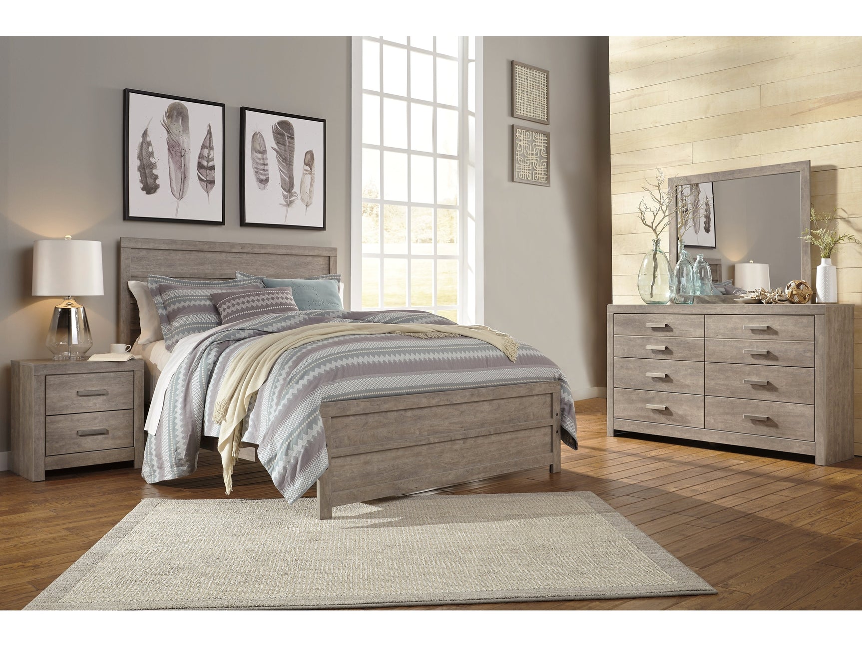 Culverbach Gray Queen Panel Bed, Dresser and Mirror - Ornate Home