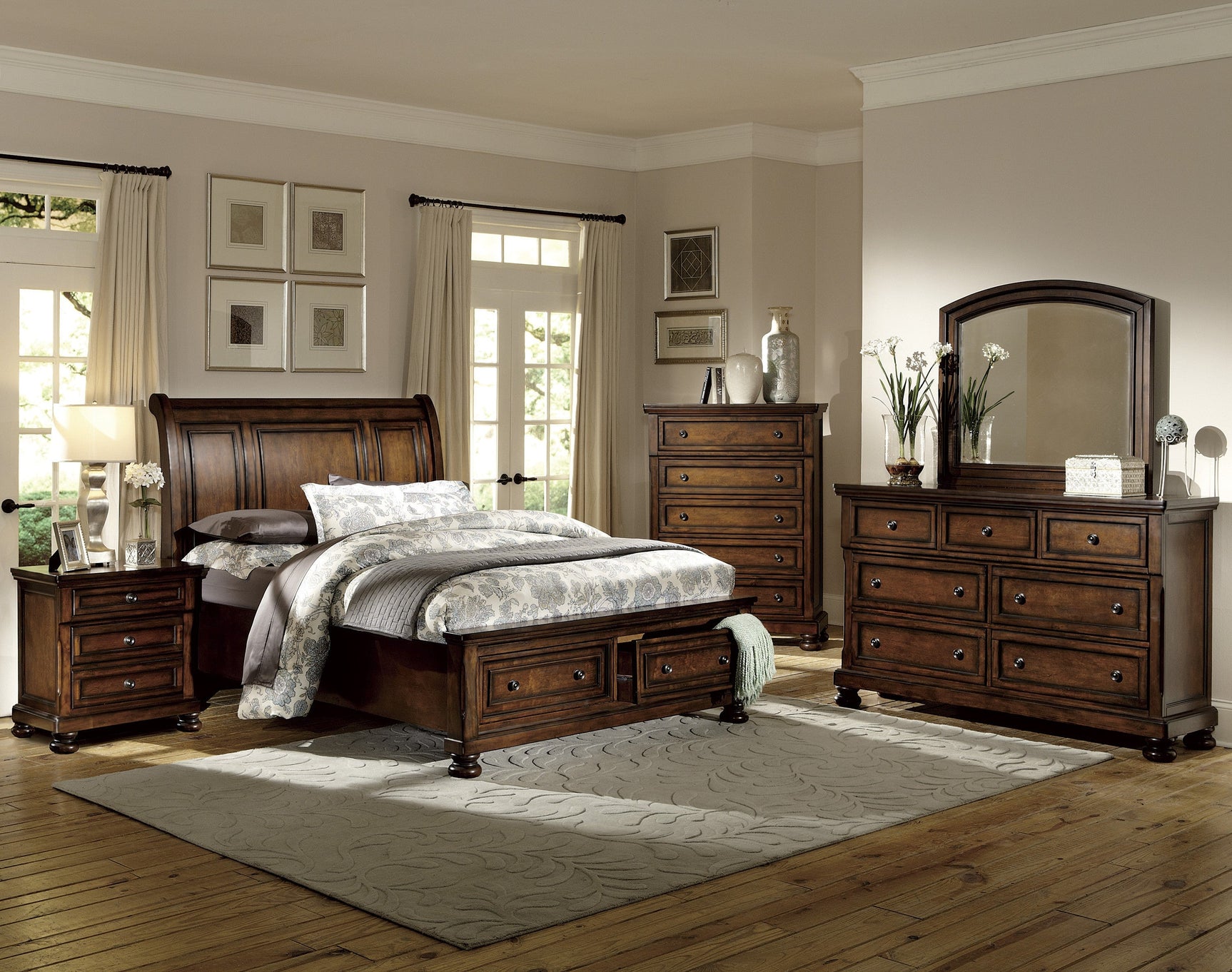 Cumberland Brown Cherry California King Sleigh Platform Bed - Ornate Home
