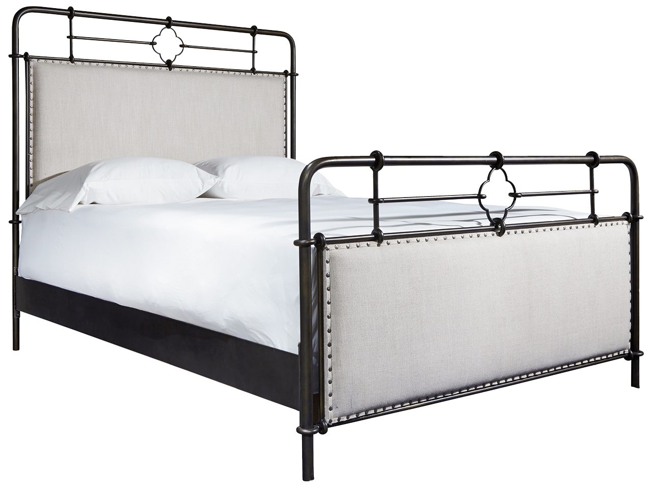Curated Rubbed Bronze/Monique Linen King Metal Bed Complete - Ornate Home