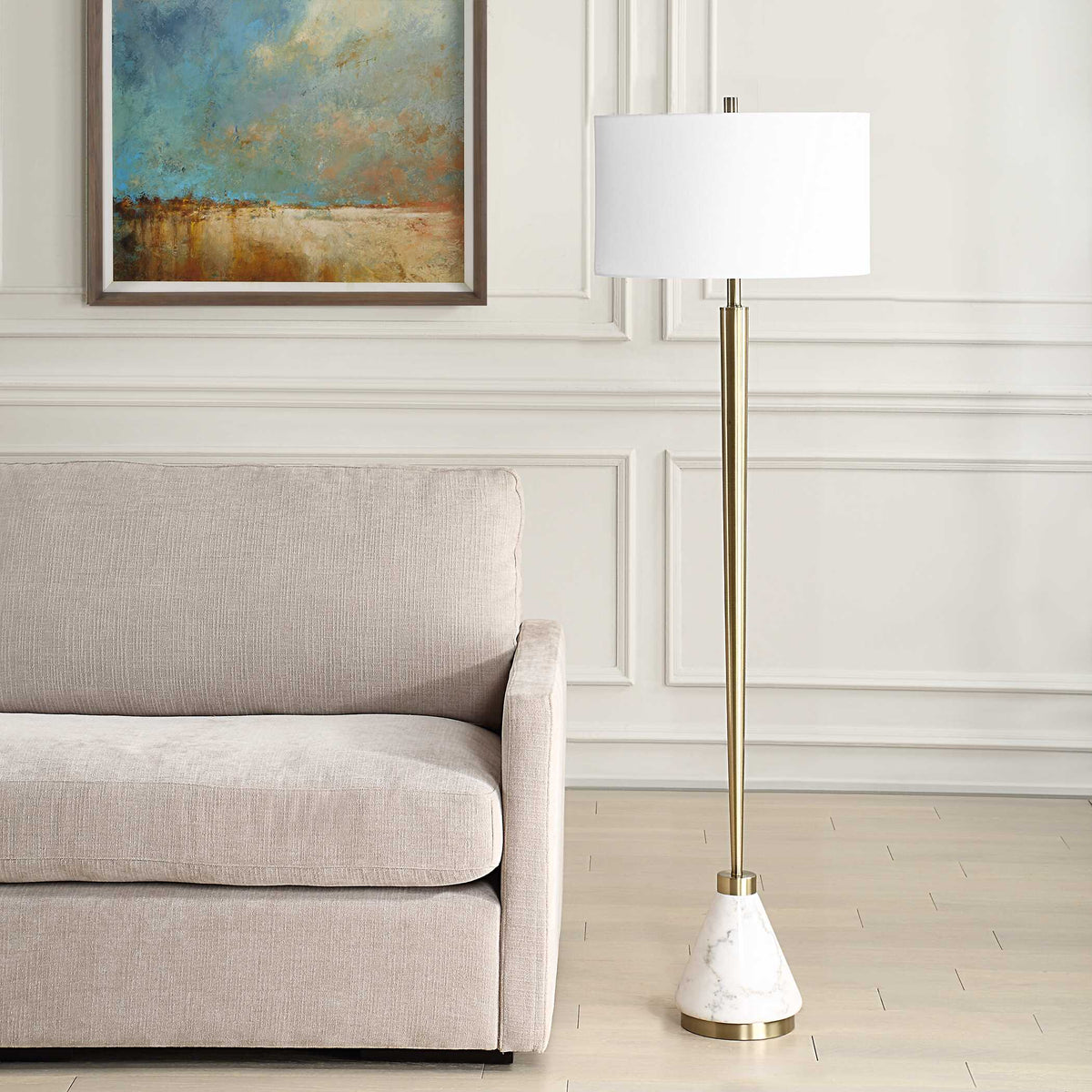 Curran Brass/White Tapered Metal Floor Lamp - Ornate Home