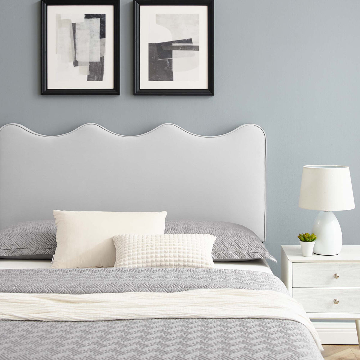 Current Light Gray Performance Velvet Full Platform Bed - 80x61.5" - Ornate Home
