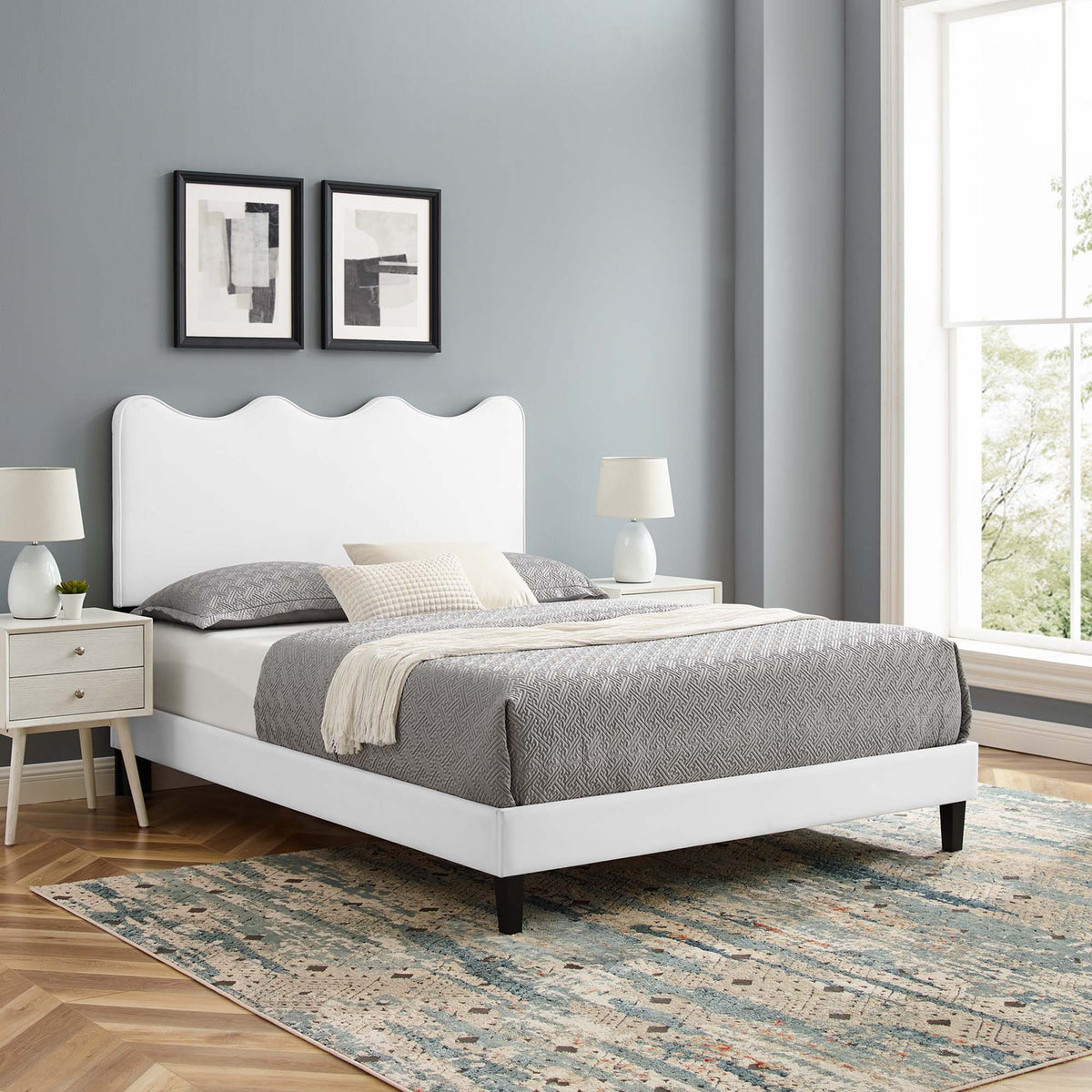 Current White Performance Velvet Queen Platform Bed - 84.5x63.5" - Ornate Home