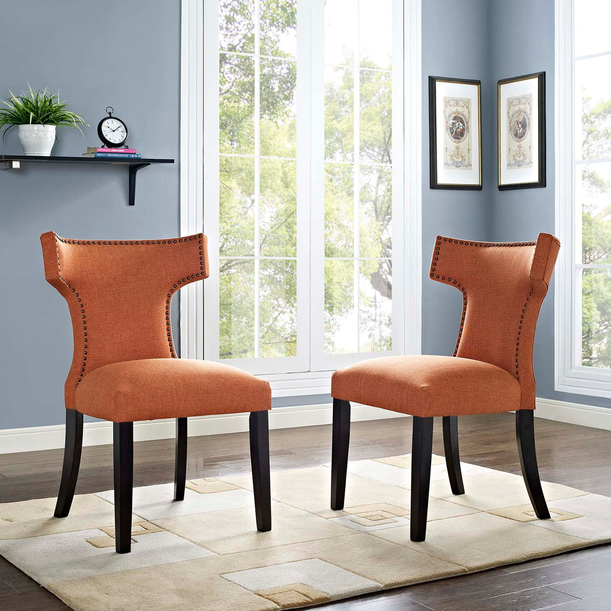 Curve Orange Fabric Dining Side Chair (Set of 2) - Ornate Home