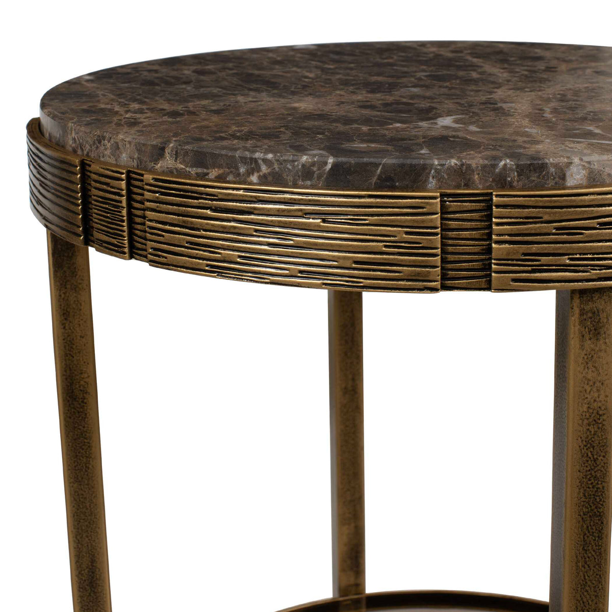 Cusano Brass/Brown Round Dark Marble Accent Table - Ornate Home