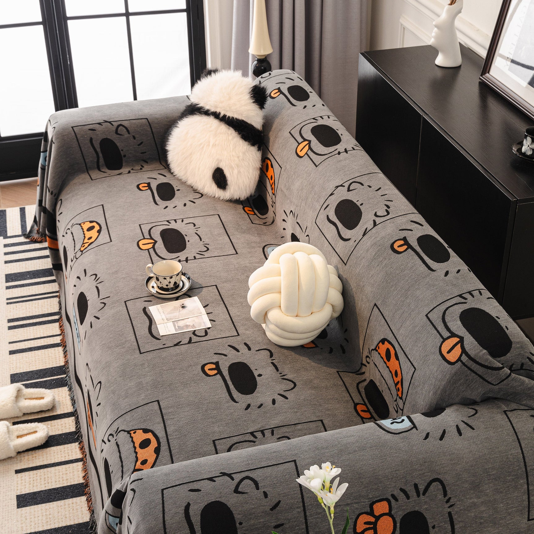 Cute Chenille Couch Cover Throw, Cartoon Soft Washable Sofa Cover for Sectional Sofas - Ornate Home