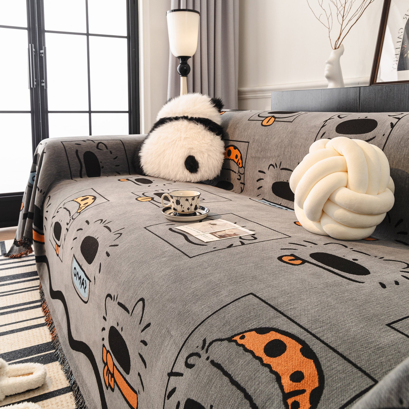 Cute Chenille Couch Cover Throw, Cartoon Soft Washable Sofa Cover for Sectional Sofas - Ornate Home