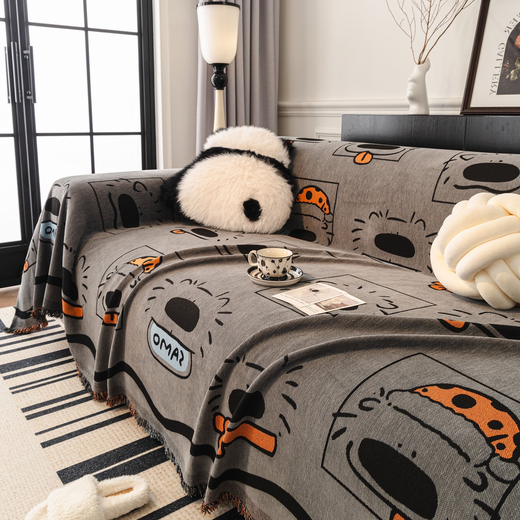 Cute Chenille Couch Cover Throw, Cartoon Soft Washable Sofa Cover for Sectional Sofas - Ornate Home