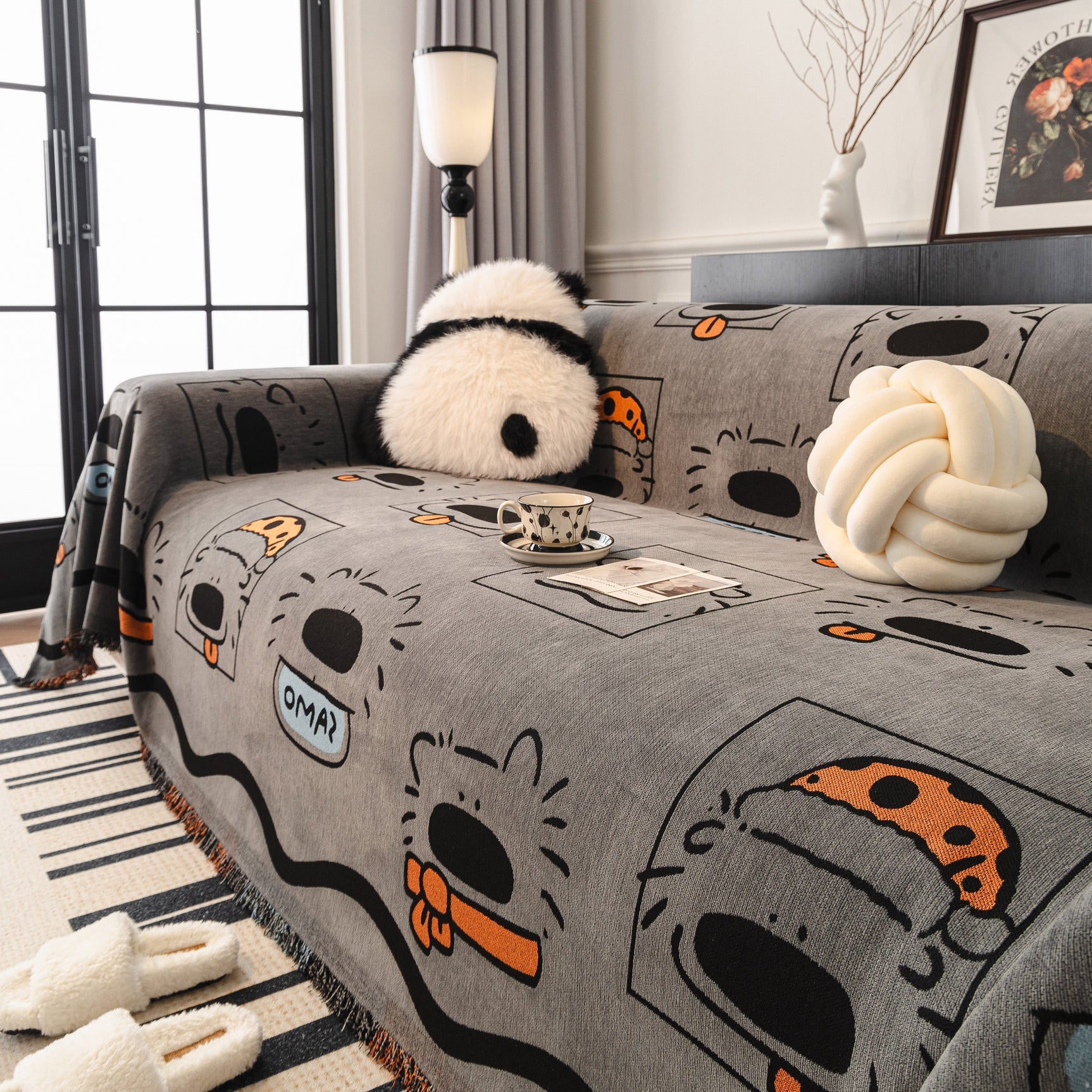 Cute Chenille Couch Cover Throw, Cartoon Soft Washable Sofa Cover for Sectional Sofas - Ornate Home