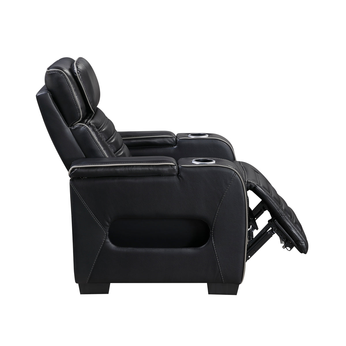Cyber Black Power Reclining Chair With Power Headrest Cup Holder Storage Arms Air Massage Heat Led Lighting And Charging Ports - Ornate Home