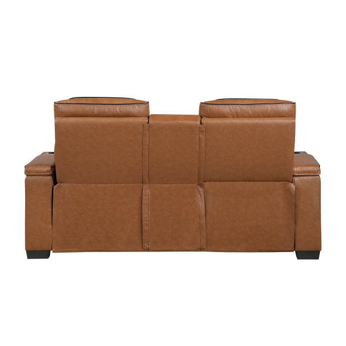 Cyber Brown Power Double Reclining Loveseat With Center Console Power Headrests Storage Arms Cup Holders Wireless Speakers With Sub-woofer Air Massage Heat Led Lighting And Charging Ports - Ornate Home