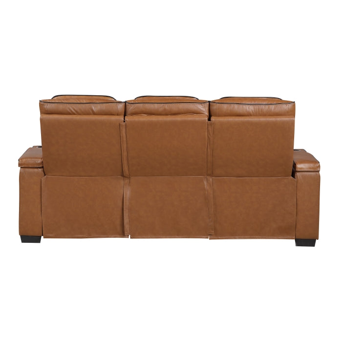 Cyber Brown Power Double Reclining Sofa With Center Drop-down Cup Holders Power Headrests Storage Arms Cup Holders Reading Lights Wireless Charger Air Massage Heat Led Lighting And Charging Ports - Ornate Home