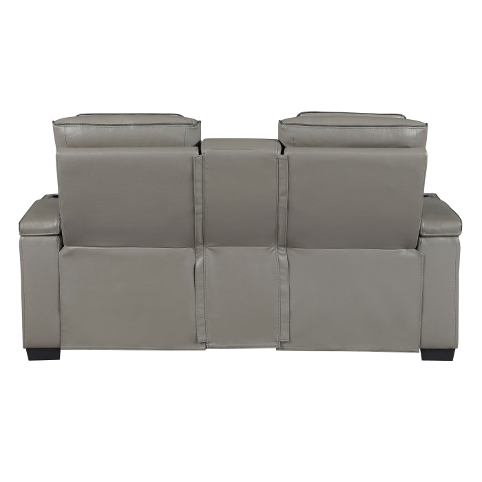 Cyber Gray Power Double Reclining Loveseat With Center Console Power Headrests Storage Arms Cup Holders Wireless Speakers With Sub-woofer Air Massage Heat Led Lighting And Charging Ports - Ornate Home
