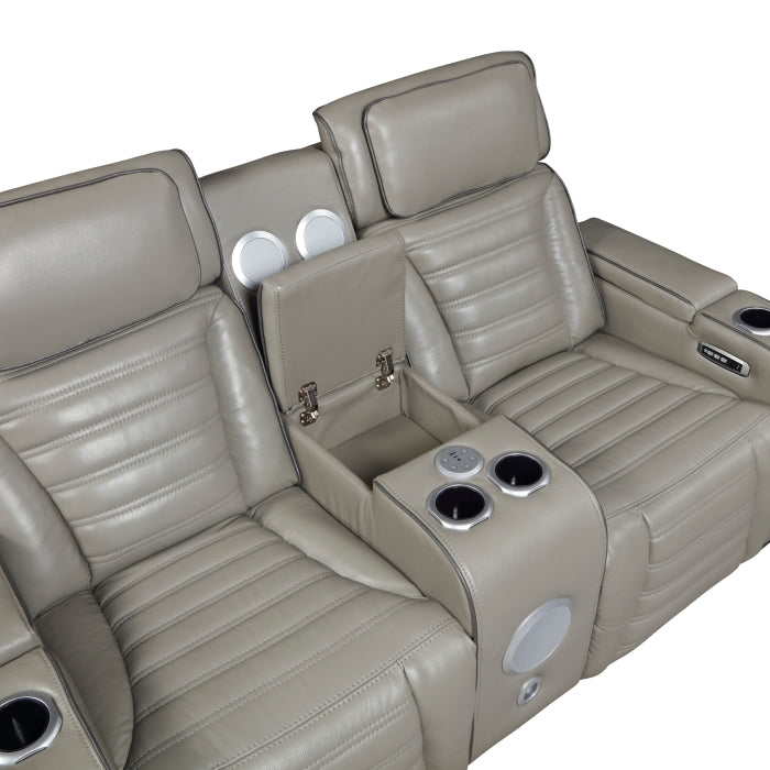 Cyber Gray Power Double Reclining Loveseat With Center Console Power Headrests Storage Arms Cup Holders Wireless Speakers With Sub-woofer Air Massage Heat Led Lighting And Charging Ports - Ornate Home
