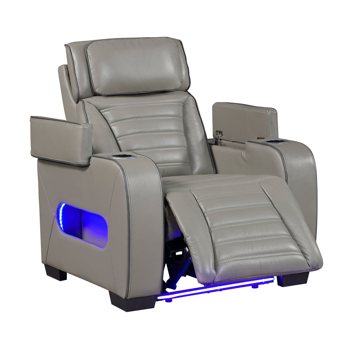 Cyber Gray Power Reclining Chair With Power Headrest Cup Holder Storage Arms Air Massage Heat Led Lighting And Charging Ports - Ornate Home
