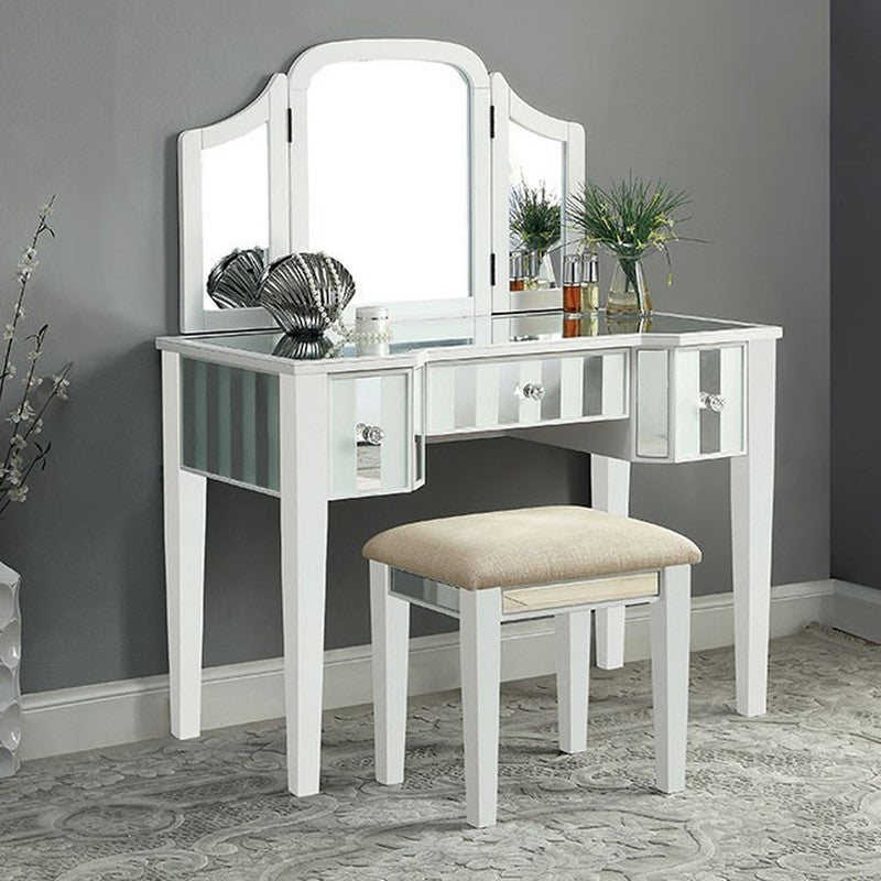 Cyndi White Vanity w/ Stool - Ornate Home