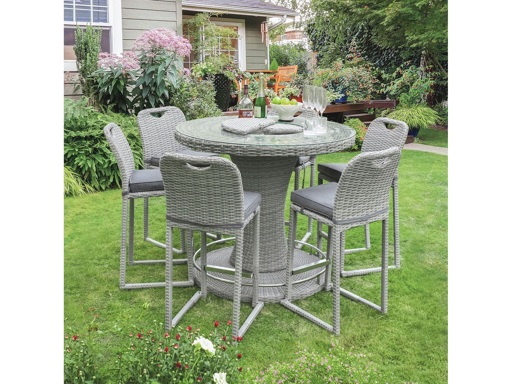 Cyprus Gray Outdoor 7-Piece Bar Table Set - Ornate Home